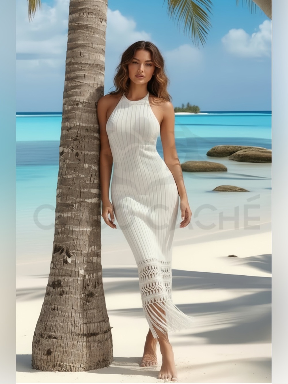 Classy Crochet Halter Backless Fringe Tassels  Midi Dress